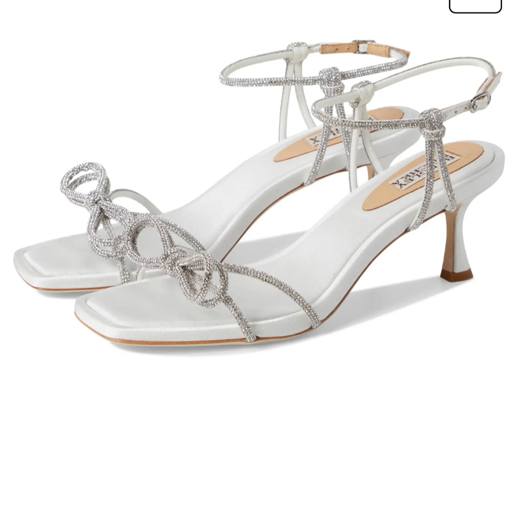 Badgley Mischka White Strappy Sandals With Crystal Bow Accents